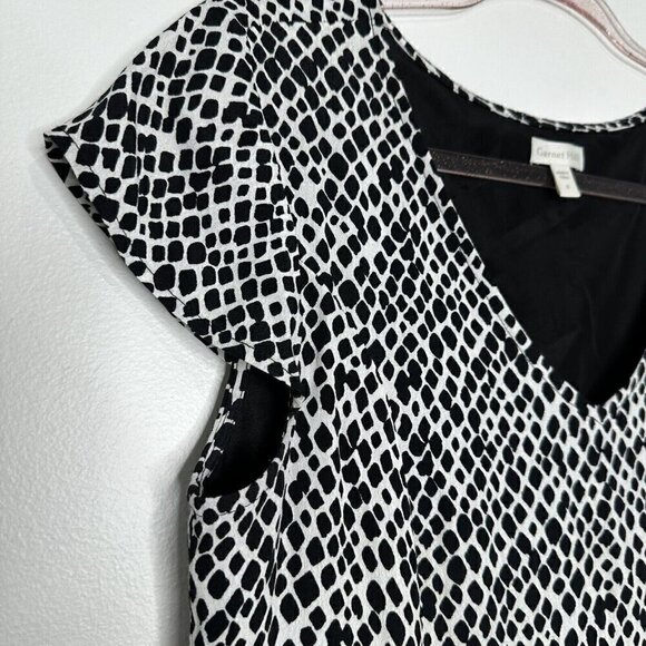 Garnet Hill Dress Crepe Shift Midi Size 6 Black White Geometric - Picture 4 of 10